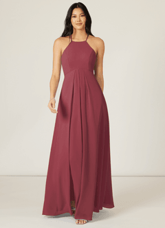 Azazie Sarah Final Sale Merlot Empire Pleated Chiffon Dress image1