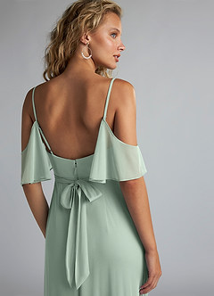 Azazie Fiena Bridesmaid Dresses Agave A-Line V-neck Ruched Mesh Dress image5