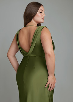 Azazie Kieryn Bridesmaid Dresses Olive Mermaid Pleated Stretch Satin Dress image12