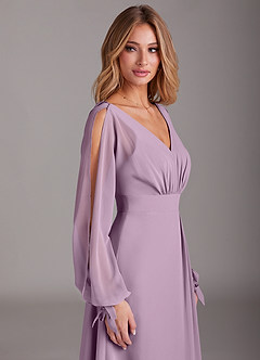 Azazie Matilda Bridesmaid Dresses Wisteria A-Line Long Sleeve Chiffon Dress image7