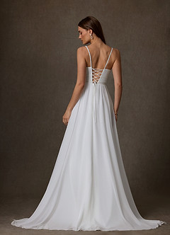 Azazie Neema At-home Try On Dresses Diamond White A-Line Side Slit Chiffon Dress image2