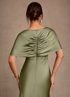 Azazie Dosia At-home Try On Dresses Pistachio Sheath Pleated Stretch Satin Dress image5