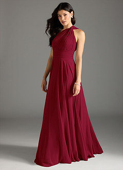 Azazie Charlize Bridesmaid Dresses Burgundy A-Line One Shoulder Chiffon Dress image4