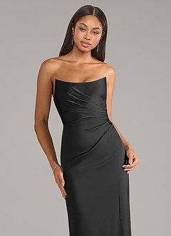 Azazie Marla Bridesmaid Dresses Black Sheath Strapless Stretch Satin Convertible Dress image2