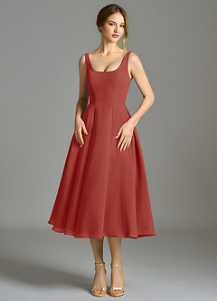 Azazie Amalie Bridesmaid Dresses Terracotta A-Line Pleated Chiffon Dress image4