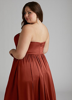 Azazie Morana Jurken voor bruidsmeisjes Converteerbaar Jurk van Stretch Satijn met A-Lijn Off the Shoulder Terracotta image20
