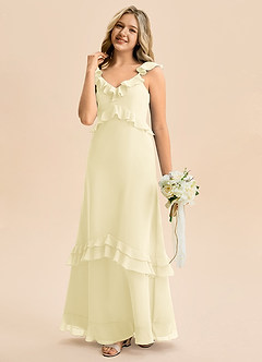 Azazie Tavie Junior Lemon Sorbet A-Line Ruched Chiffon Dress image1