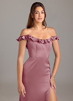 Azazie Callie Bridesmaid Dresses Vintage Mauve A-Line Ruched Stretch Satin Convertible Dress image8