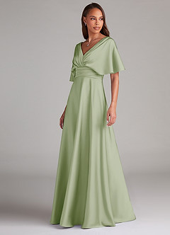 Azazie Pamela Robes de demoiselle d'honneur Robe Trapèze en Satin extensible Plissée Vert Sauge image4