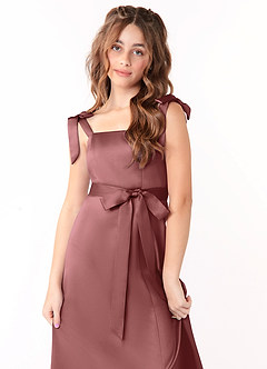 Azazie Barbara Junior Amethyst A-Line Bow Stretch Satin Dress image5