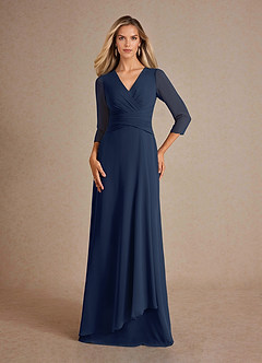 Azazie Mayfield Mother of the Bride Dresses Dark Navy A-Line Pleated Chiffon Dress image1