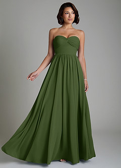 Azazie Petra Bridesmaid Dresses Olive A-Line Corset Chiffon Dress image4