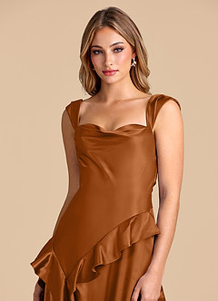 Azazie Sloane 신부 들러리 드레스 A라인 스윗하트 네크라인 메탈릭 새틴 바닥 길이 드레스 image7