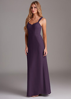 Azazie Denice Bridesmaid Dresses Plum Sheath Pleated Chiffon Dress image4