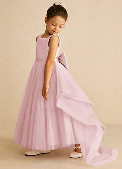 Azazie Pumpkin Flower Girl Dresses Powder Pink A-Line Convertible Tulle Dress image4