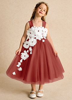 Azazie Dovey Abiti da Ragazza di Fiori Abito Principessa in Tulle Fiocco Terracotta image2