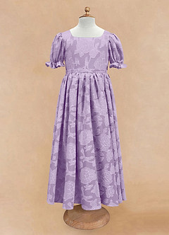 Azazie Joss Flower Girl Dresses Lilac A-Line with Sleeves Floral Burnout Dress image4