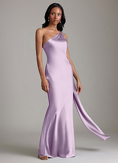 Azazie Juniper Vestidos de madrinha de casamento Vestido Lilás Fosco de Cetim elástico de sereia com Um ombro image5