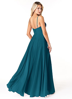Azazie Emerald Bridesmaid Dresses Ink Blue A-Line Ruffled Chiffon Dress image3