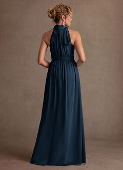 Azazie Antoinette Mère de la mariée Robes Robe Trapèze en Mousseline de soie Plissé Bleu Marine Foncé image2
