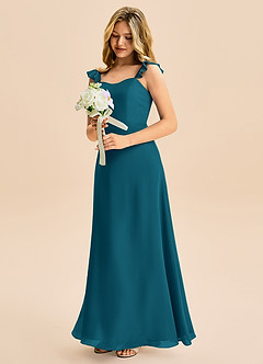 Azazie Mavie Junior Abito A-Line in Chiffon Increspato Blu Inchiostro image1