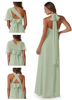 Azazie Fifi Vestidos de damas de honor Vestido de Salvia Polvorienta de Gasa de Corte en A Convertible con Sin tirantes image8