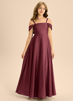 Azazie Rowena Junior Vestido de Merlot de Satén Elástico de Corte en A con Lazo image3