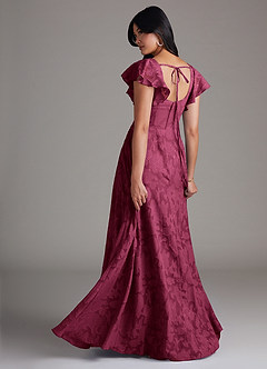 Azazie Bondi Bridesmaid Dresses Mulberry A-Line Side Slit Floral Burnout Dress image3