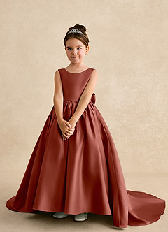 Azazie Mimia Flower Girl Dresses Auburn A-Line Bow Matte Satin Dress image3