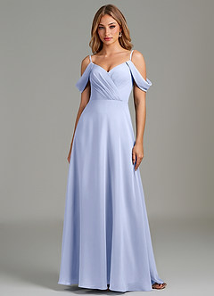 Azazie Julianne Robes de demoiselle d'honneur Robe Trapèze en Mousseline de soie Épaule décolletée Eis image3