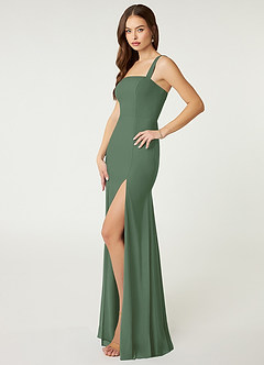 Azazie Alara Bridesmaid Dresses Eucalyptus Sheath Side Slit Stretch Chiffon Dress image3