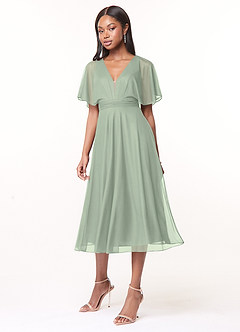 Azazie Tinsley Bridesmaid Dresses Dusty Sage A-Line Pleated Mesh Dress image3