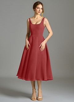 Azazie Amalie Bridesmaid Dresses Rust A-Line Pleated Chiffon Dress image4