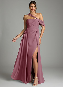 Azazie Kassandra Bridesmaid Dresses Vintage Mauve A-Line Off the Shoulder Chiffon Dress image1