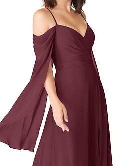 Azazie Cienna Bridesmaid Dresses Cabernet A-Line Off the Shoulder Chiffon Dress image6