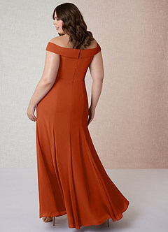 Azazie Lecia Vestidos de damas de honor Vestido de Naranja Quemada de Gasa de Imperio Convertible con Plisado fuera del hombro image9