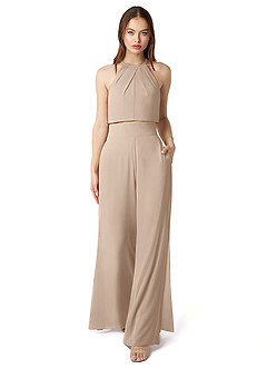Azazie Kenzi Bridesmaid Dresses Taupe Pleated Chiffon Jumpsuit image1