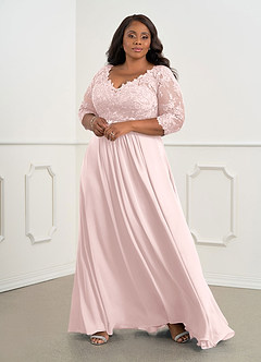 Azazie Hayek Final Sale Agave A-Line V-Neck Lace Chiffon Dress image6