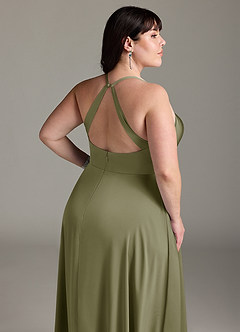 Azazie Davis Bridesmaid Dresses Pistachio A-Line Pleated Stretch Satin Dress image12
