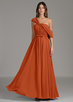 Azazie Nyah Bridesmaid Dresses Burnt Orange A-Line Off the Shoulder Chiffon Dress image3