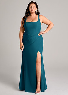Azazie Mero Bridesmaid Dresses Ink Blue Sheath Pleated Chiffon Dress image9