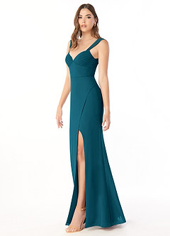 Azazie Audre Final Sale Ink Blue Mermaid Pleated Chiffon Dress image3