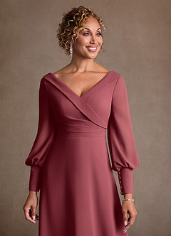 Azazie Paterson Suknie dla Matki Panny Młodej Linia A Pofałdowany Szyfon Długość kostki Sukienka image6