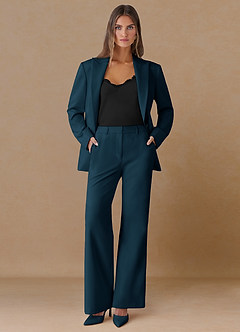 front Marina Dark Navy Refined Weave Straight-Leg Pants