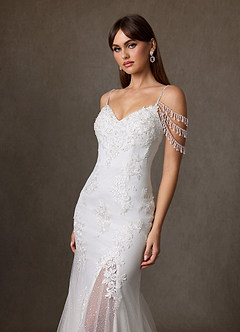 Azazie Saskia Vestidos de novia Vestido de Diamante Blanco de Tul de Corte Sirena con Lentejuela image6