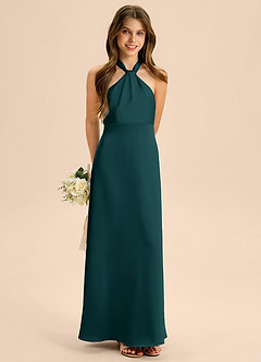 Azazie Beah Junior Robe Trapèze en Satin extensible Plissée Vert Pin image4