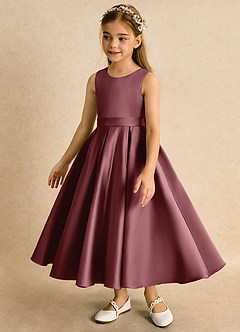 Azazie Junebuj vestidos de niña de las flores Vestido de Rosa Del Desierto de Satin Mate de Princesa con Plisado image3