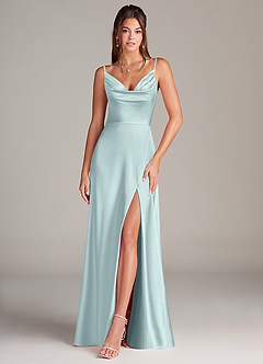 Azazie Sarella Bridesmaid Dresses Mist A-Line Pleated Stretch Satin Dress image1