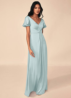 Azazie Soren Bridesmaid Dresses Mist A-Line Pleated Stretch Satin Dress image7