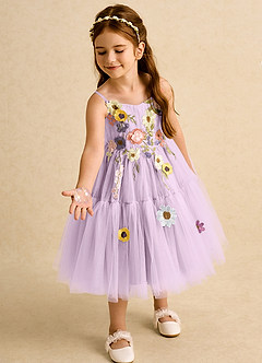 Azazie Osea Abiti da Ragazza di Fiori Abito Principessa in Tulle Plissettato Lilla Glassato image3